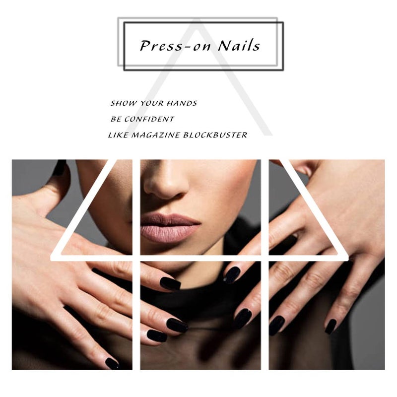Gangel Black False Nails Square Fake Nails Medium Glossy Acrylic Full Cover Simple Press on Nails(24 pcs) - Image 5